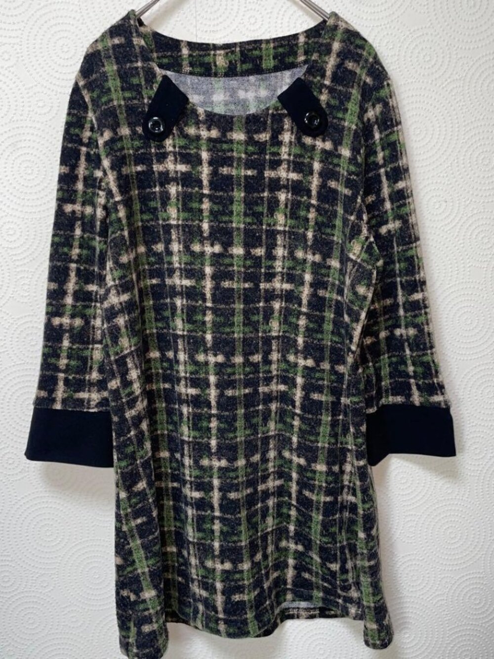 Voiela Check 3/4 Sleeve Tunic Casual Retro